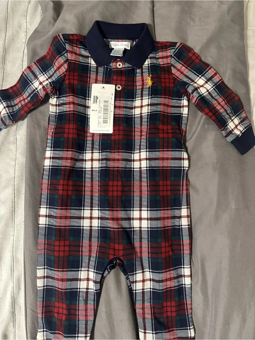 Ralph Lauren Red, Navy & White Plaid Infant Footie